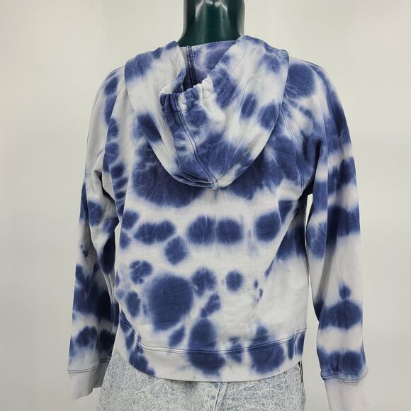 J.Crew Blue Tie Dye Distressed Hooded Sweatshirt Cotton Hoddie Women's M 2594 - Picture 3 of 15